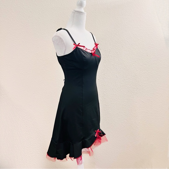 Black & Red Lace Bustier Bow High Low Gothic Cami Tank Dress - Picture 2 of 12